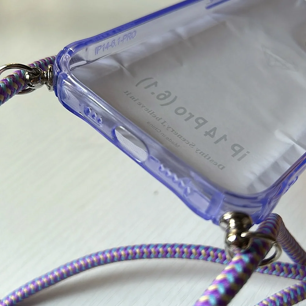 NWOT IPhone 14 Pro case built in card holder crossbody length lanyard purple - Picture 4 of 5